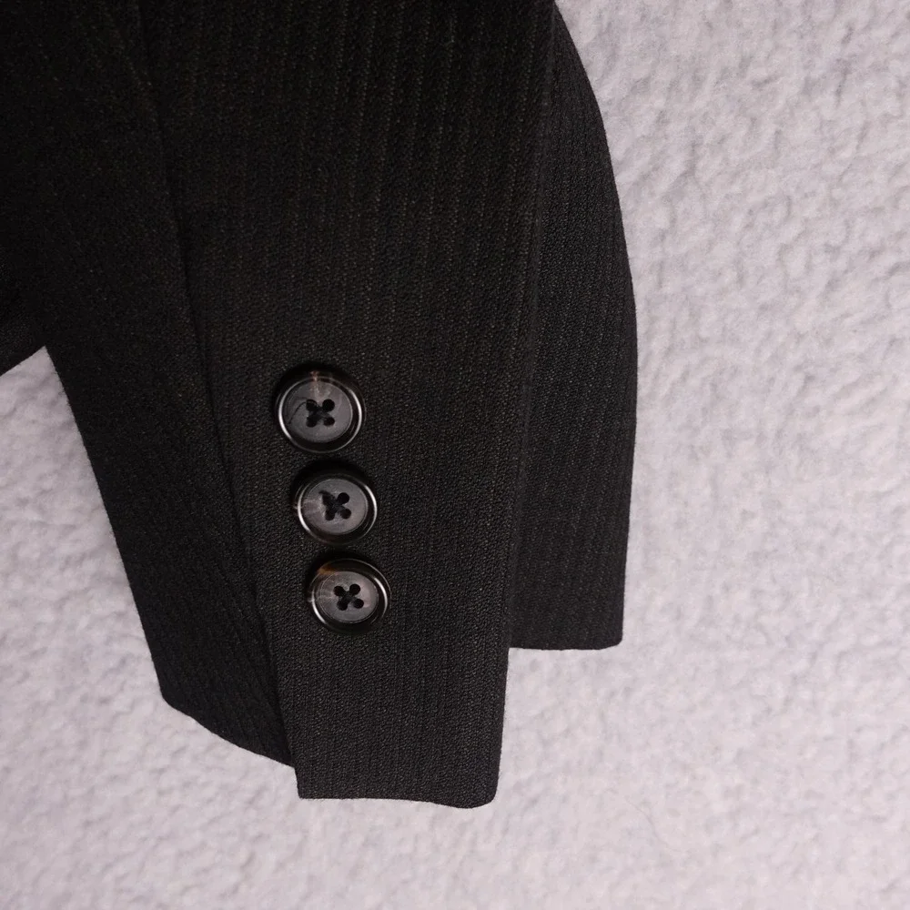 Monsieur by Givenchy Mens 44 Long Worsted Wool Pinstripe Blazer Jacket Black